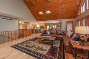 TV, fireplace, table football - Cozy Chalet w/ Views, Fireplaces & Fun (McHenry)