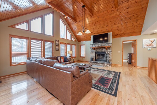 TV, fireplace, table football