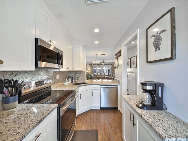 Fridge, microwave, oven, dishwasher