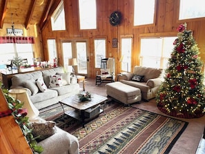 Smart TV, fireplace, video games, DVD player