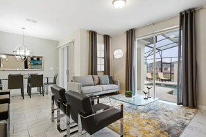 TV, DVD player, books, stereo