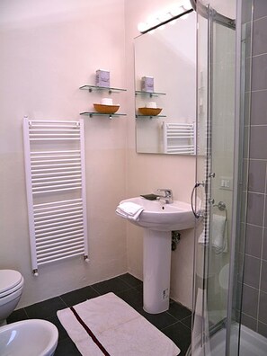Dusche, Haartrockner, Bidet, Handtücher