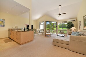 Smart TV, DVD player, books, video library