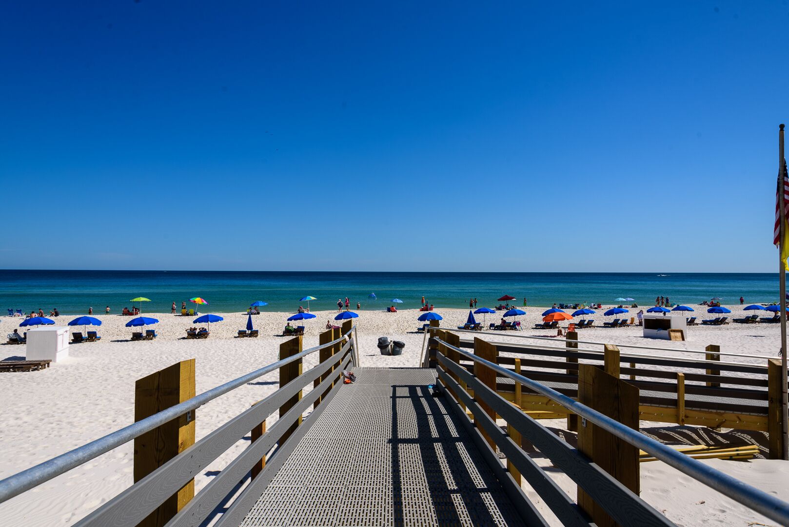 On the beach, sun loungers, beach towels