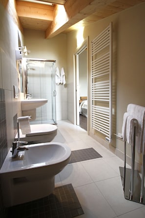 A modern bathroom with a sink, toilet, and shower. - Agriturismo All' Albaro (Salizzole)