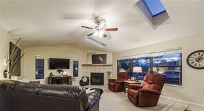 テレビ、暖炉、DVD プレーヤー、卓球台