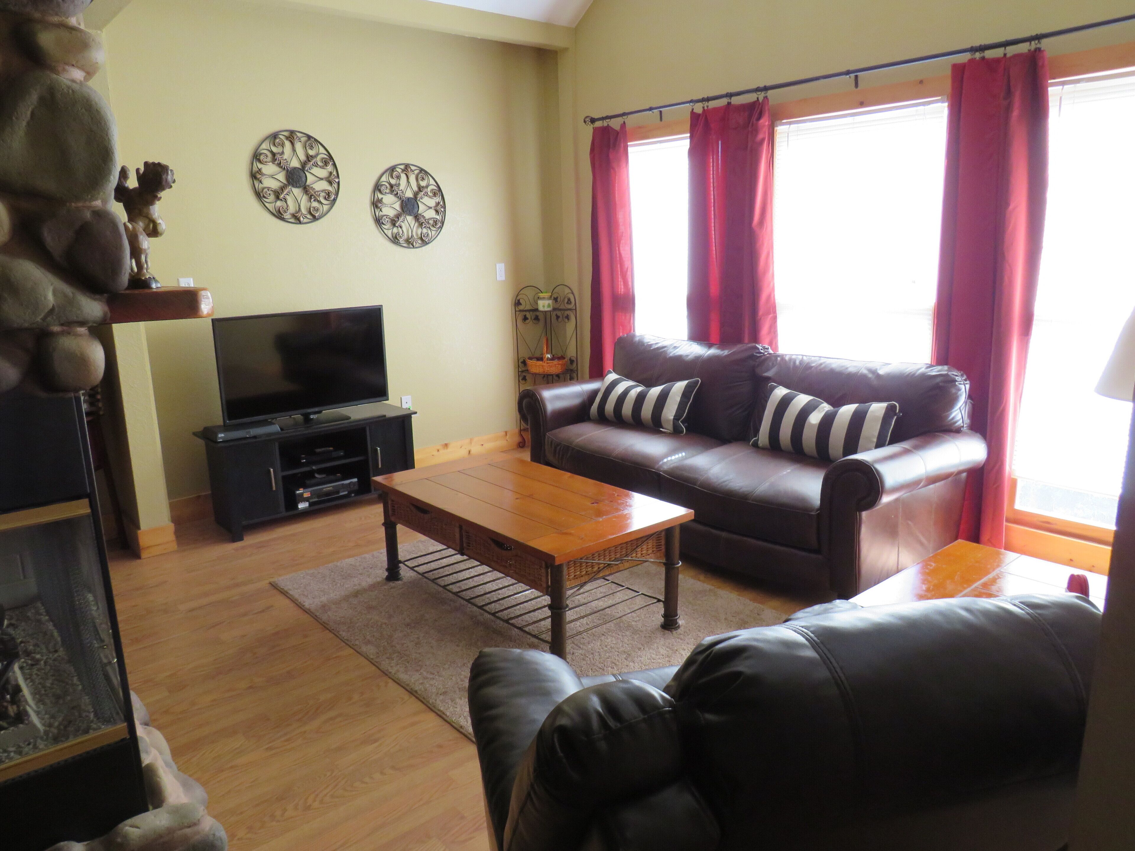 TV, fireplace, video games, DVD player