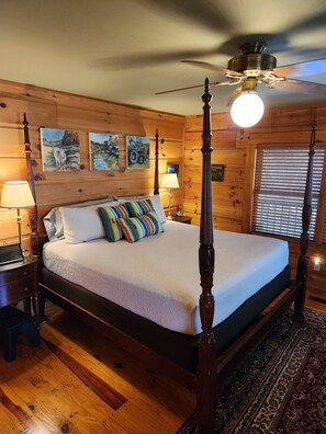2 bedrooms, iron/ironing board, free WiFi, bed sheets - 'Just a Step Away' - a Secluded Cabin on Stover Creek w/Fiber Wi-Fi & Hot Tub (Ellijay)