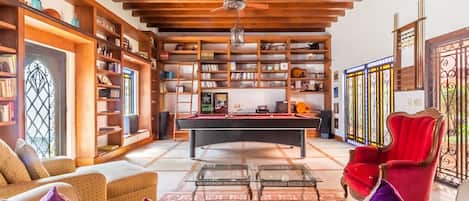 Smart TV, DVD player, books, video library