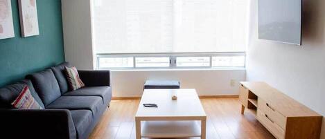 Televisor, llibres, estèreo i oficines