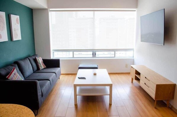 TV, books, stereo, offices