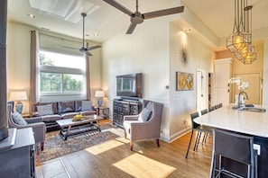 Smart TV, fireplace, Netflix, books