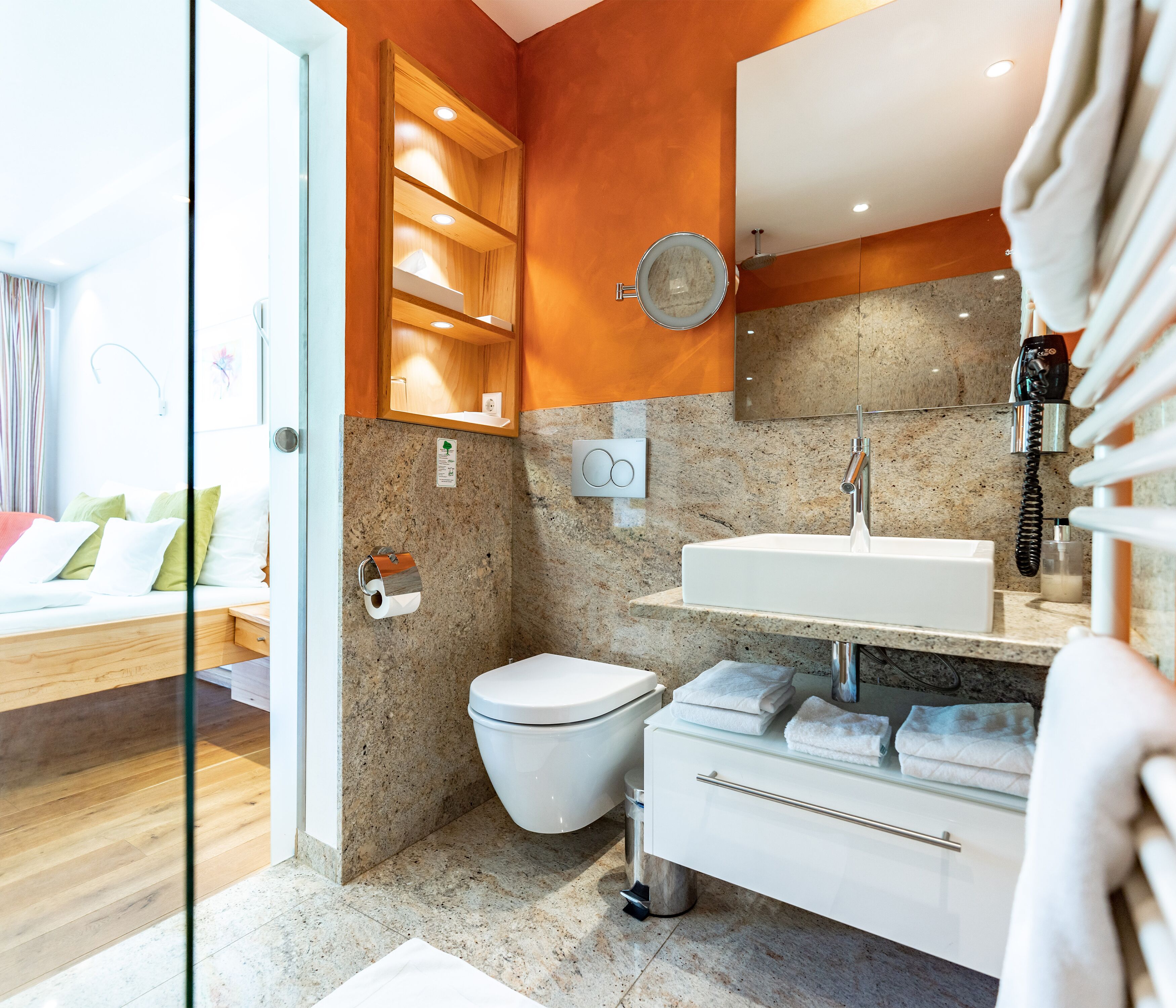 free toiletries, hair dryer, bathrobes, towels