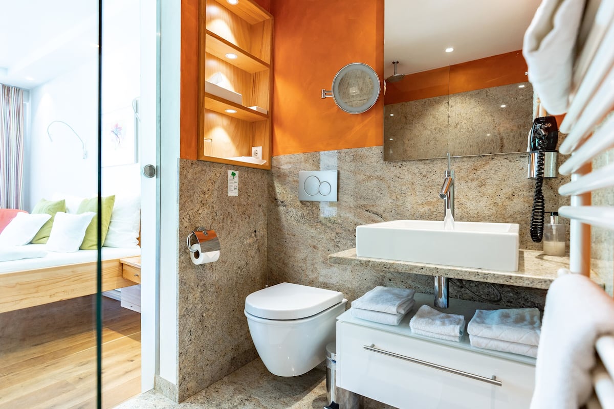 free toiletries, hair dryer, bathrobes, towels