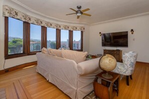 电视、壁炉、DVD 播放器、立体声音响