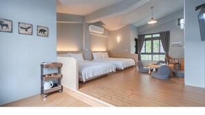 A modern hotel room with two beds, a desk, a chair, a coffee machine, and a wall-mounted TV. - Beluck (Luye)