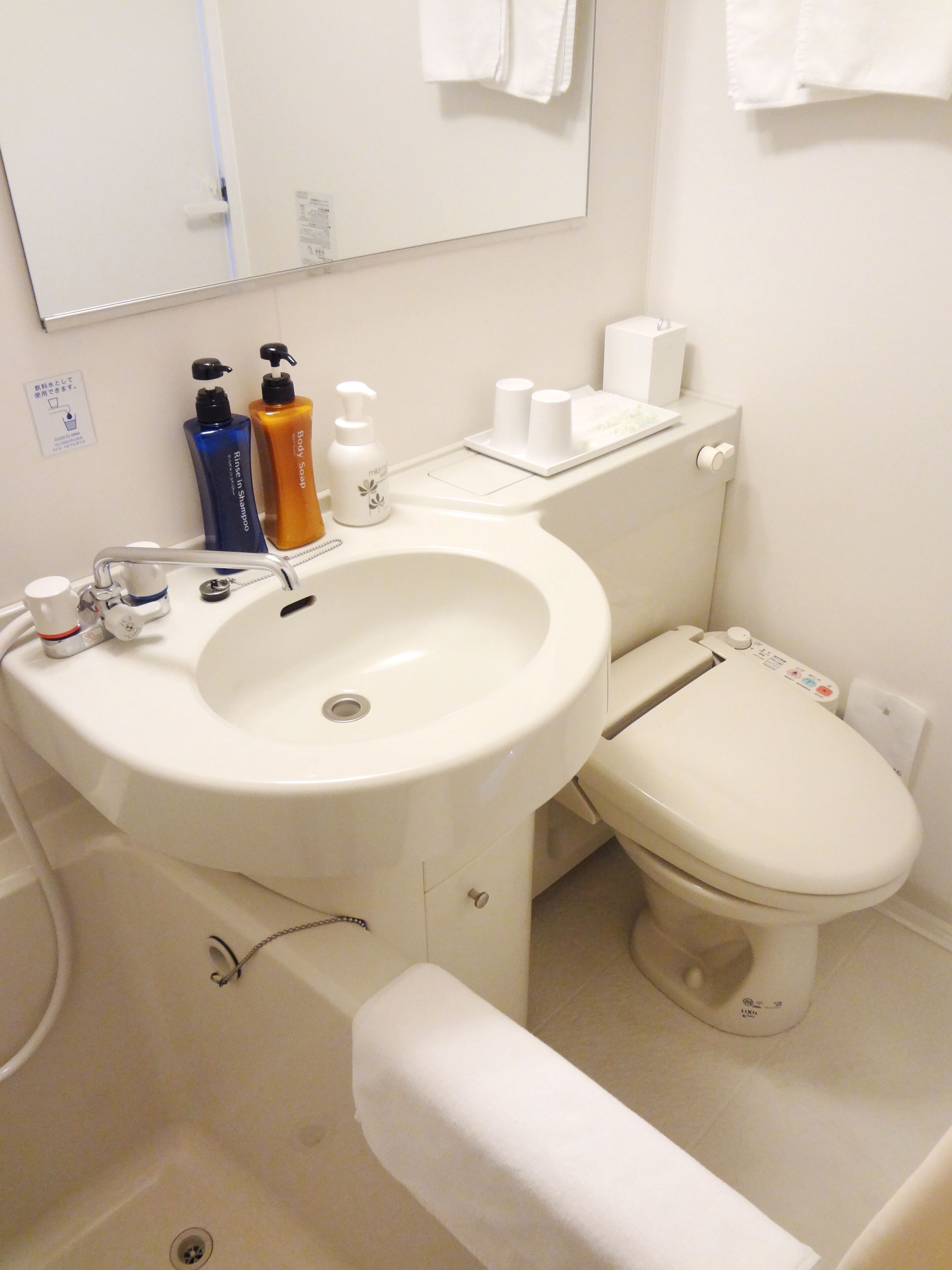 combined shower/bathtub, free toiletries, hair dryer, slippers