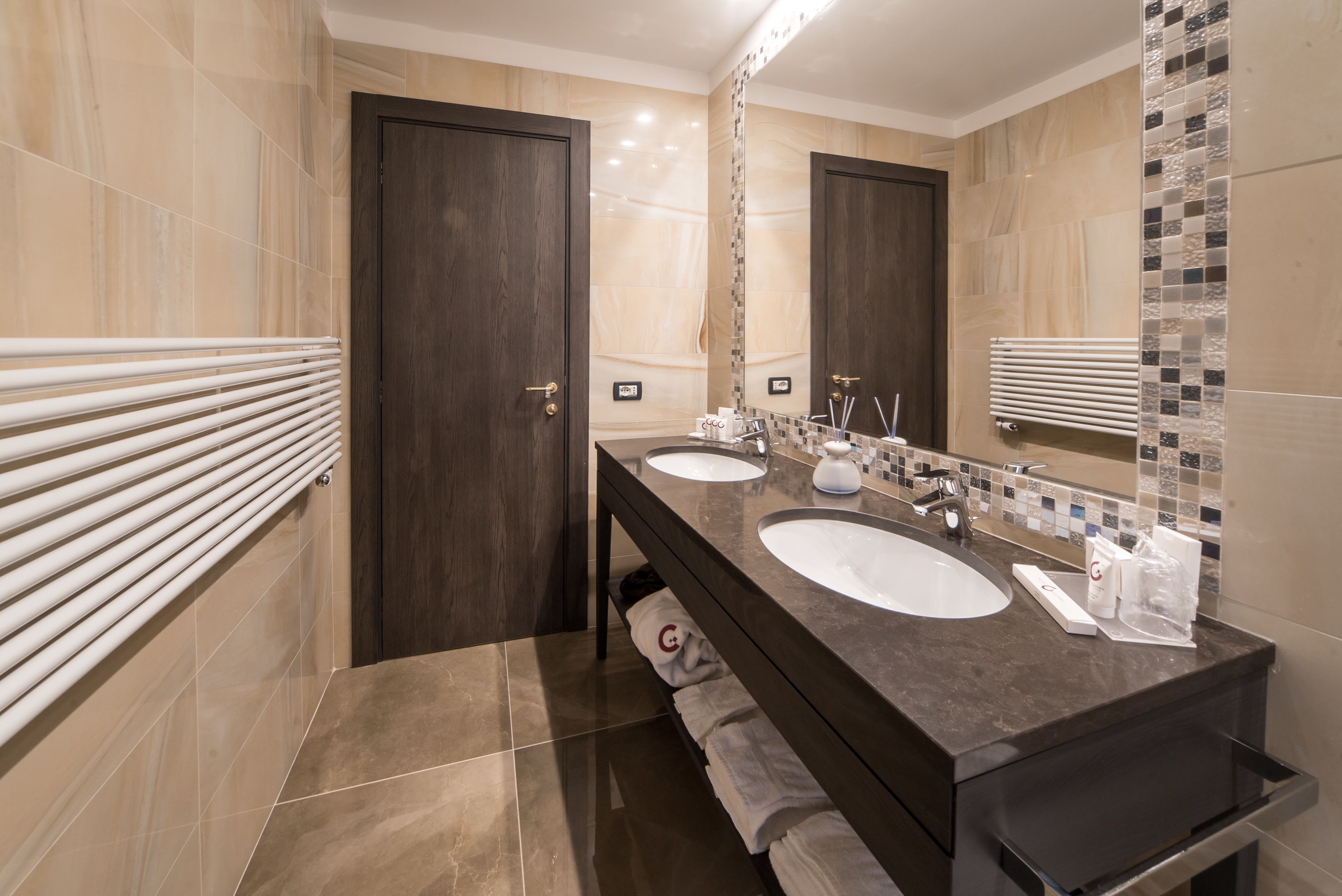 shower, designer toiletries, hair dryer, bathrobes