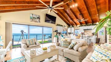 Smart TV, fireplace, video games, DVD player