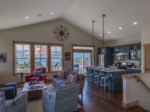 Fireplace, table football, stereo