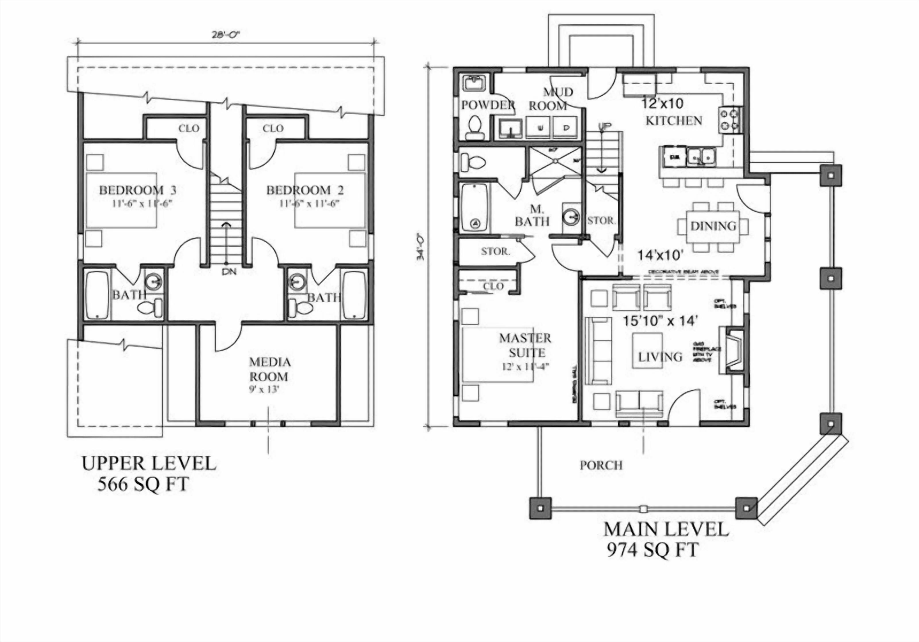 Plano de planta de un apartamento de 2 habitaciones, con sala de medios, suite principal, cocina, comedor y baño.