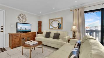 Flat-screen TV, books