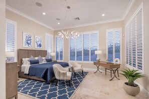 4 bedrooms, desk, iron/ironing board, travel cot