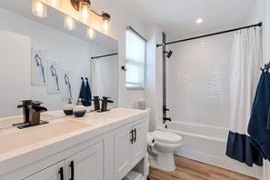 Hair dryer, towels, toilet paper