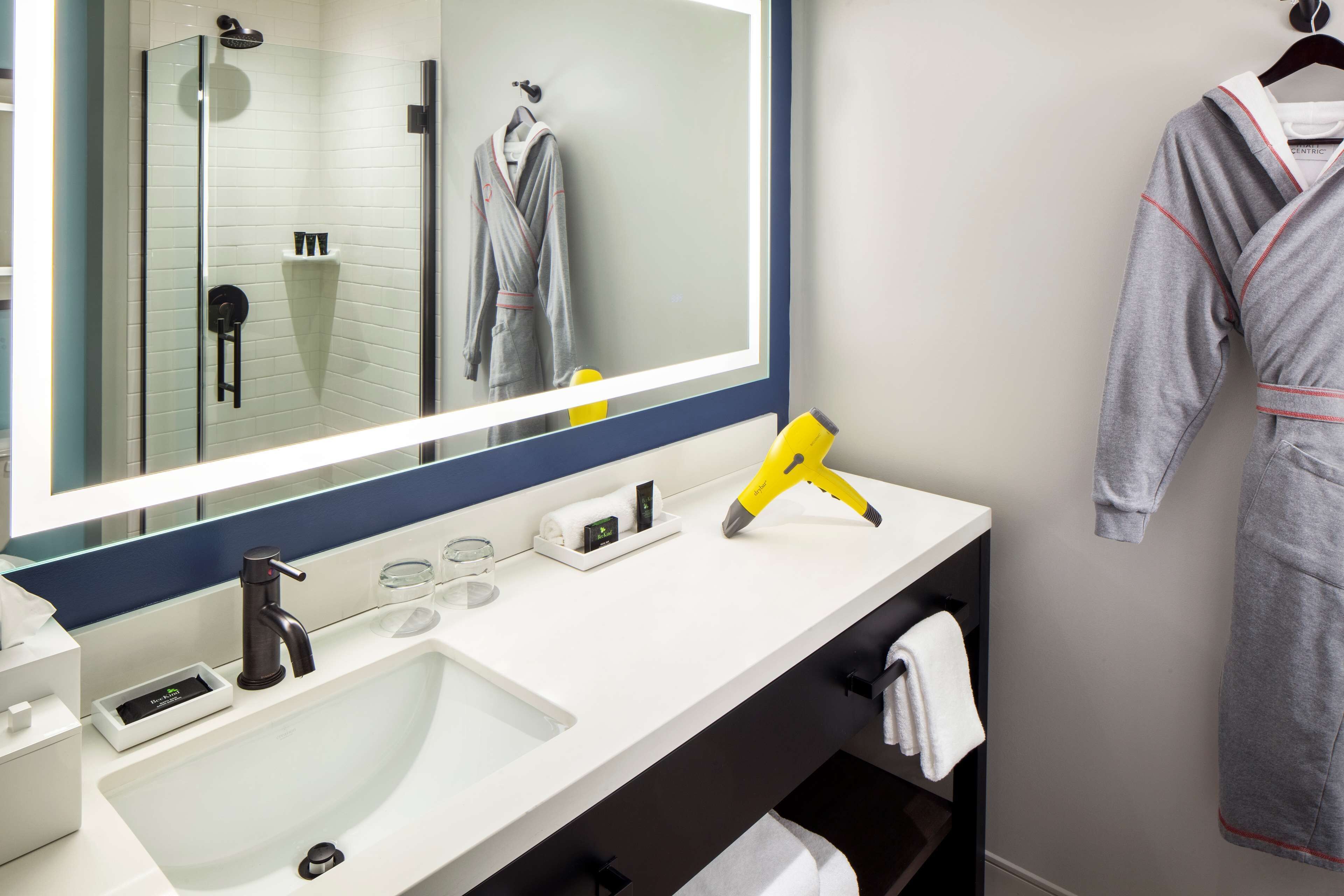 shower, designer toiletries, hair dryer, dressing gowns