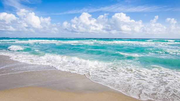 A beach with waves and a clear sky. - 1900 ft from beach Luxury Jupiter Beach Villa! private entrance community pool (Jupiter)