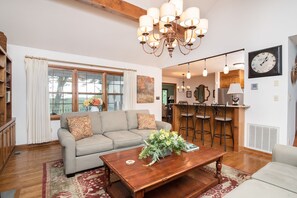 Smart TV, fireplace, DVD player, video library