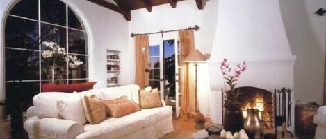 TV, fireplace, DVD player, books