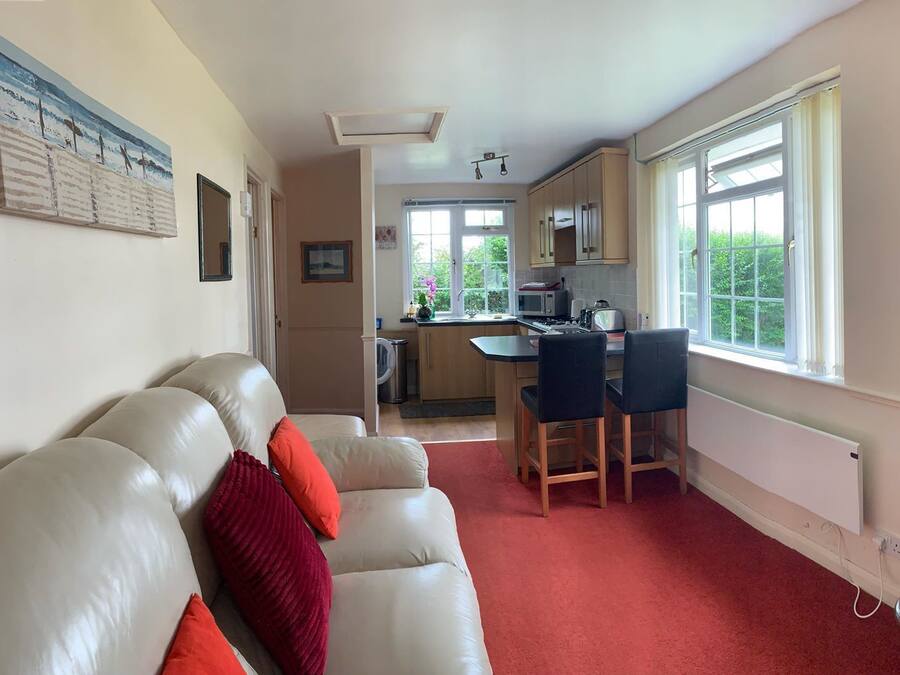 Economy Chalet | Living area | 42-inch flat-screen TV with satellite channels, TV, DVD player