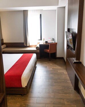 Desk, bed sheets