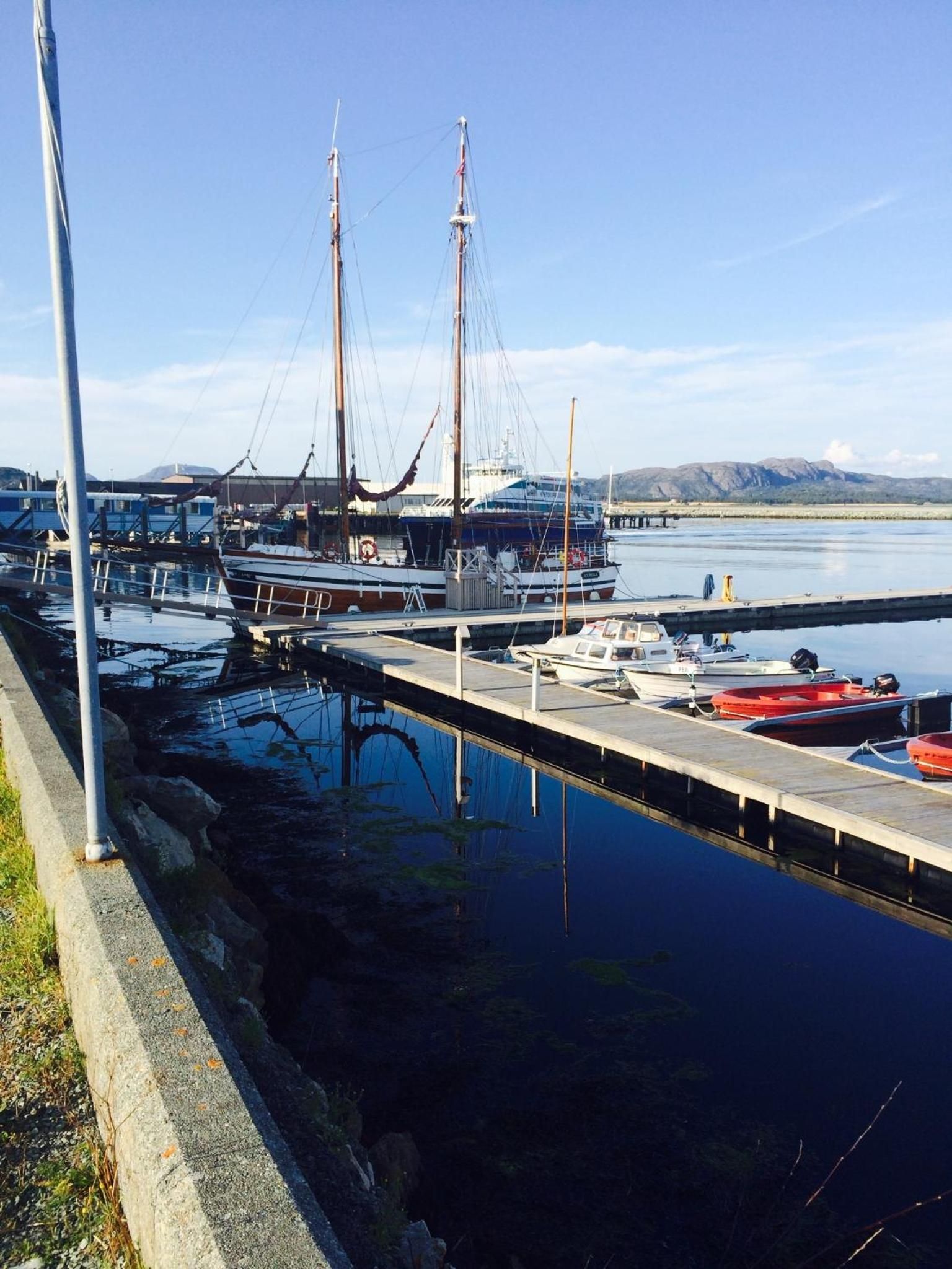 Un puerto deportivo con barcos amarrados, un muelle que se adentra en aguas tranquilas y un cielo despejado.