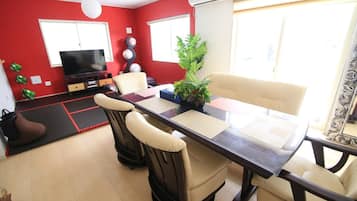 Flat-screen TV, DVD player