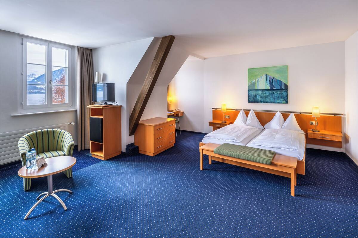 Suite junior, vistas al lago | Caja fuerte, escritorio, wifi gratis y ropa de cama