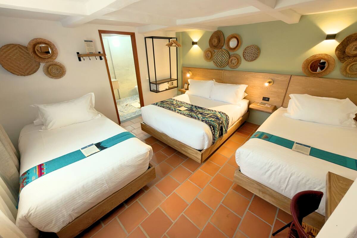 Down duvets, desk, iron/ironing board (on request), free WiFi