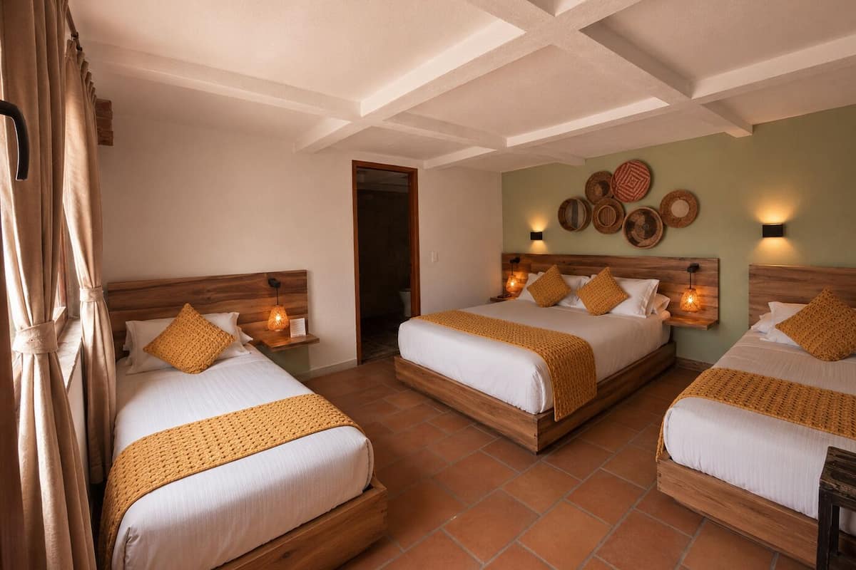 Deluxe Quadruple Room, Courtyard View | Down comforters, individually decorated, desk, iron/ironing board