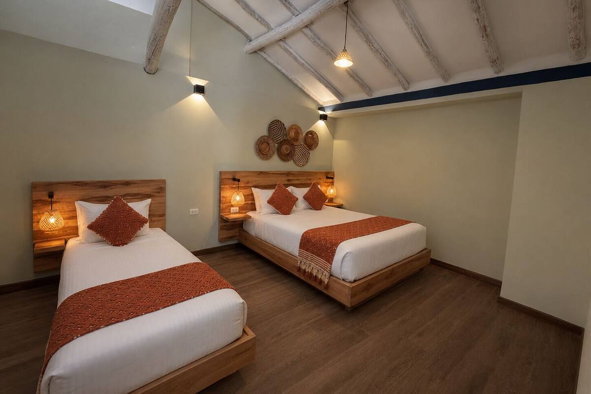 Down duvets, desk, iron/ironing board (on request), free WiFi