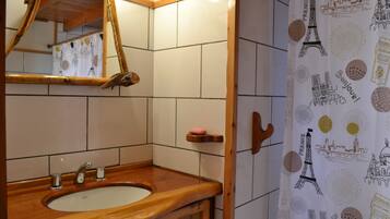 Shower, towels, toilet paper