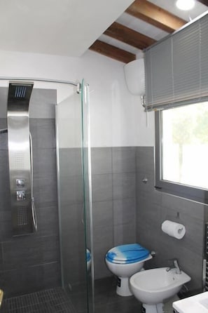 Douche, articles de toilette gratuits, sèche-cheveux, bidet