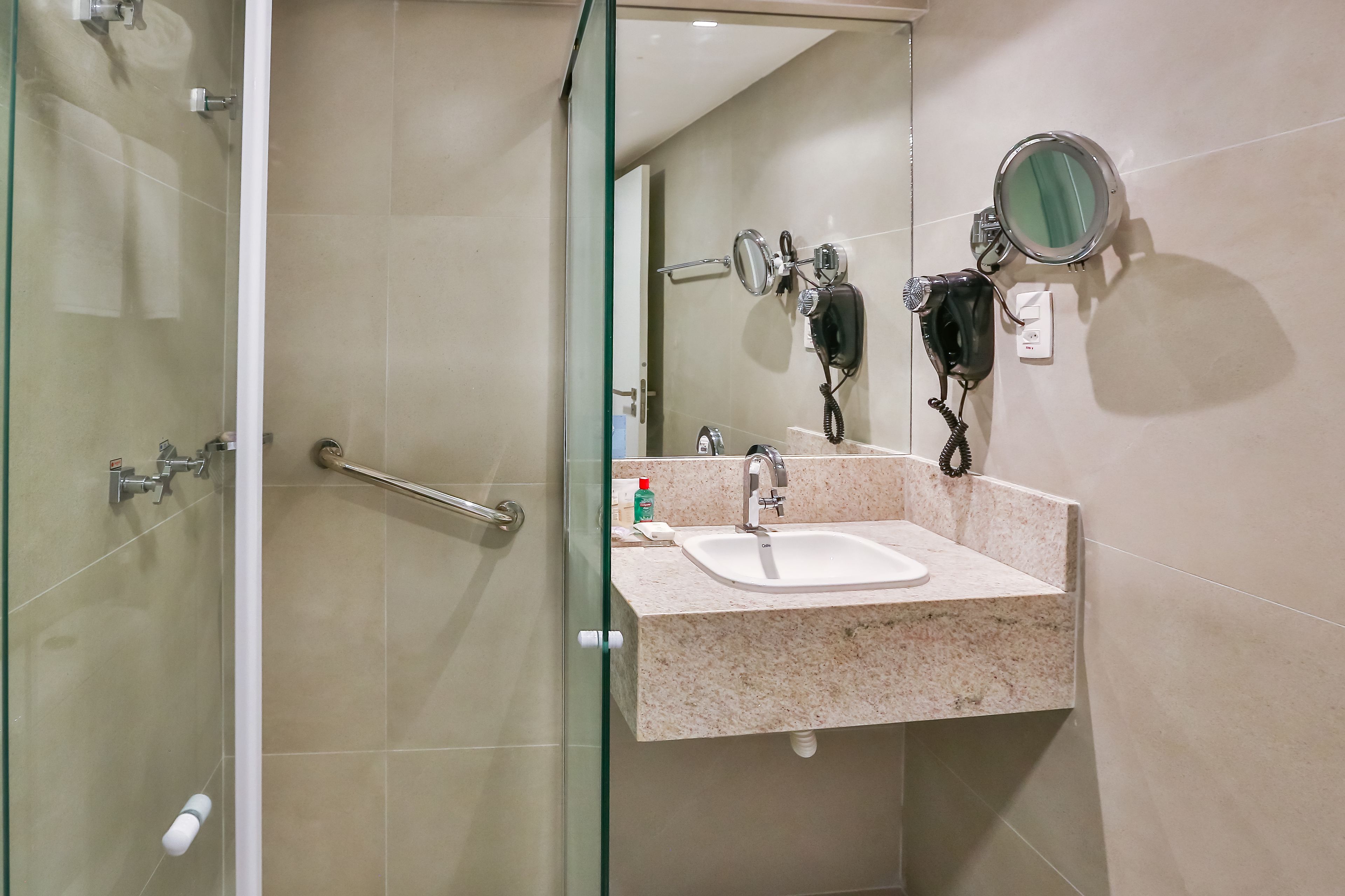 deluxe room, 1 king bed with sofa bed | bathroom | shower, free toiletries, hair dryer, towels