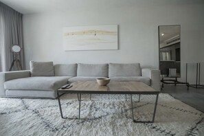 Luxury Apartment, 1 King Bed with Sofa bed | Living area | Plasma TV, Netflix