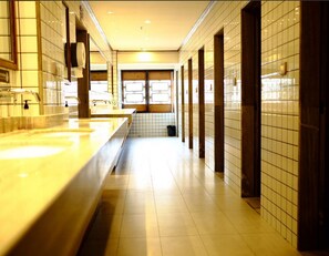 Shower, rainfall showerhead, hair dryer, towels