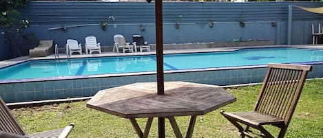 Outdoor pool, pool umbrellas