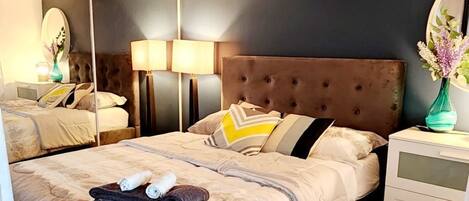 2 bedrooms, blackout curtains, iron/ironing board, free WiFi