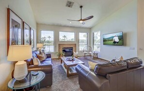 TV, books, stereo, offices