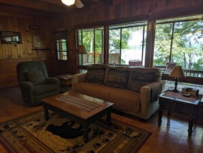 Téléviseur, foyer, lecteur de DVD, livres