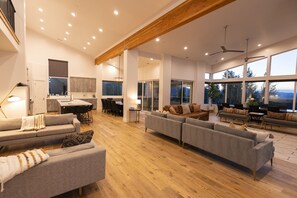 Smart TV, fireplace, video games, foosball